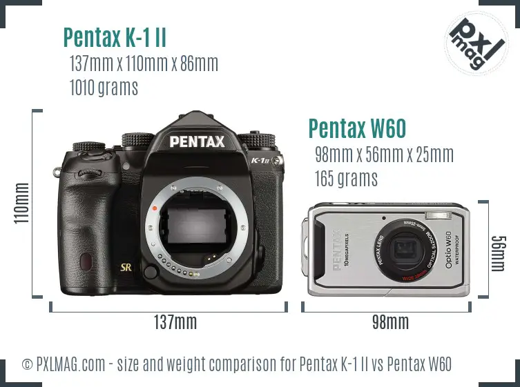 Pentax K-1 II vs Pentax W60 size comparison
