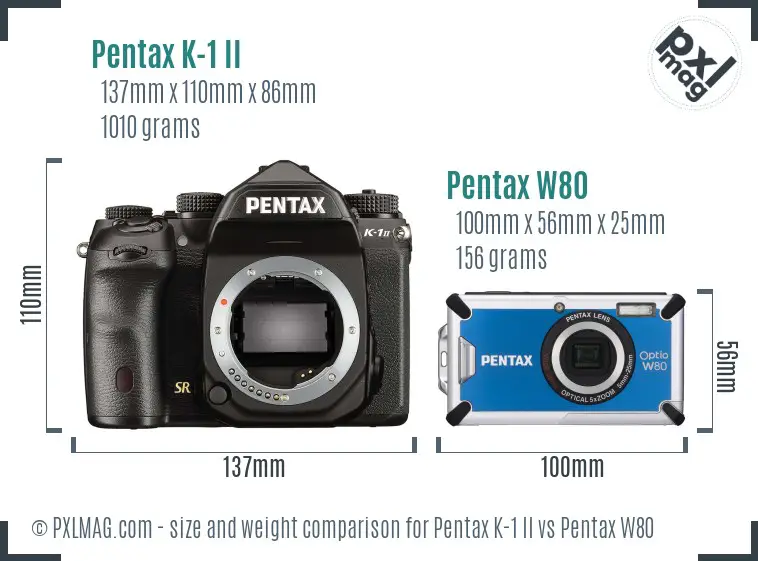 Pentax K-1 II vs Pentax W80 size comparison