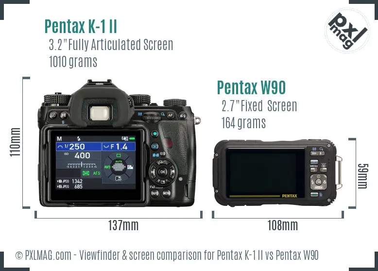 Pentax K-1 II vs Pentax W90 Screen and Viewfinder comparison