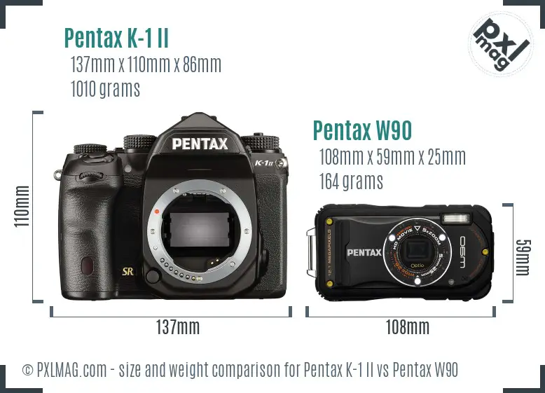 Pentax K-1 II vs Pentax W90 size comparison