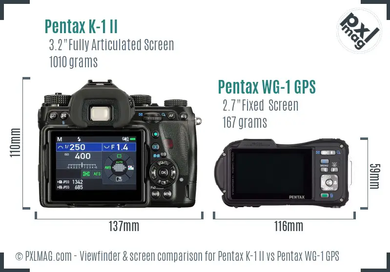 Pentax K-1 II vs Pentax WG-1 GPS Screen and Viewfinder comparison