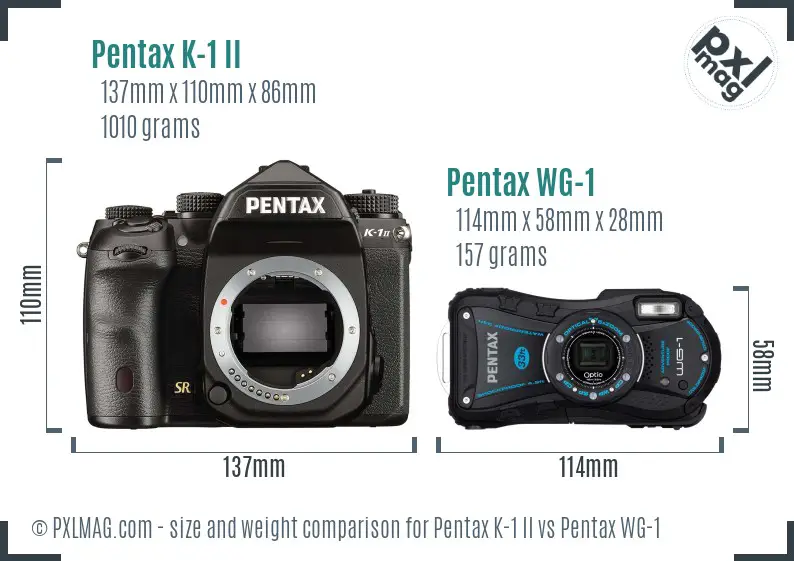 Pentax K-1 II vs Pentax WG-1 size comparison
