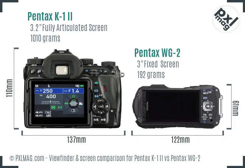 Pentax K-1 II vs Pentax WG-2 Screen and Viewfinder comparison