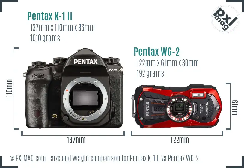 Pentax K-1 II vs Pentax WG-2 size comparison
