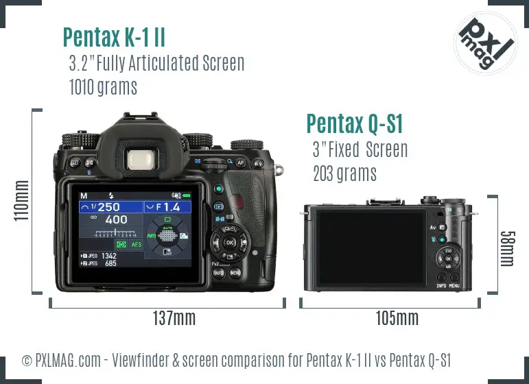 Pentax K-1 II vs Pentax Q-S1 Screen and Viewfinder comparison