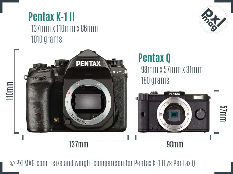 Pentax K-1 II vs Pentax Q size comparison