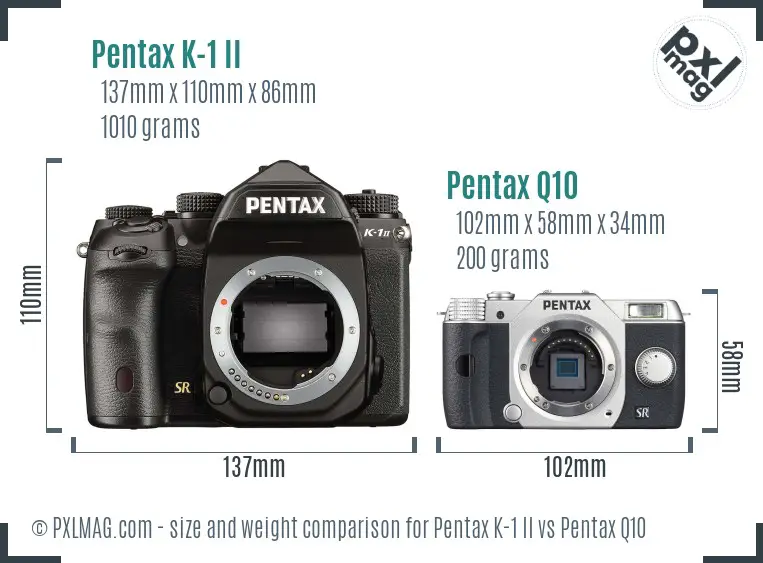 Pentax K-1 II vs Pentax Q10 size comparison