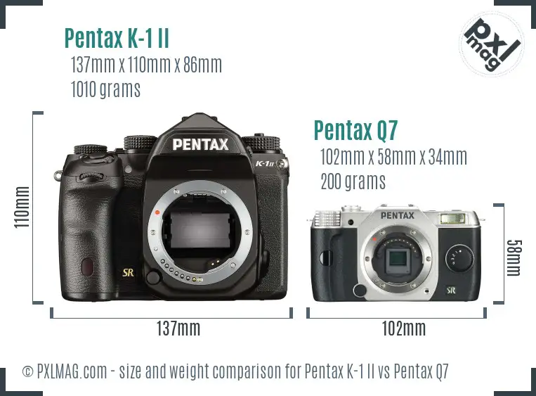 Pentax K-1 II vs Pentax Q7 size comparison