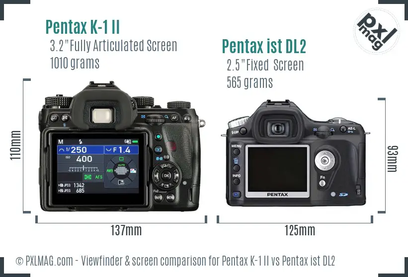 Pentax K-1 II vs Pentax ist DL2 Screen and Viewfinder comparison