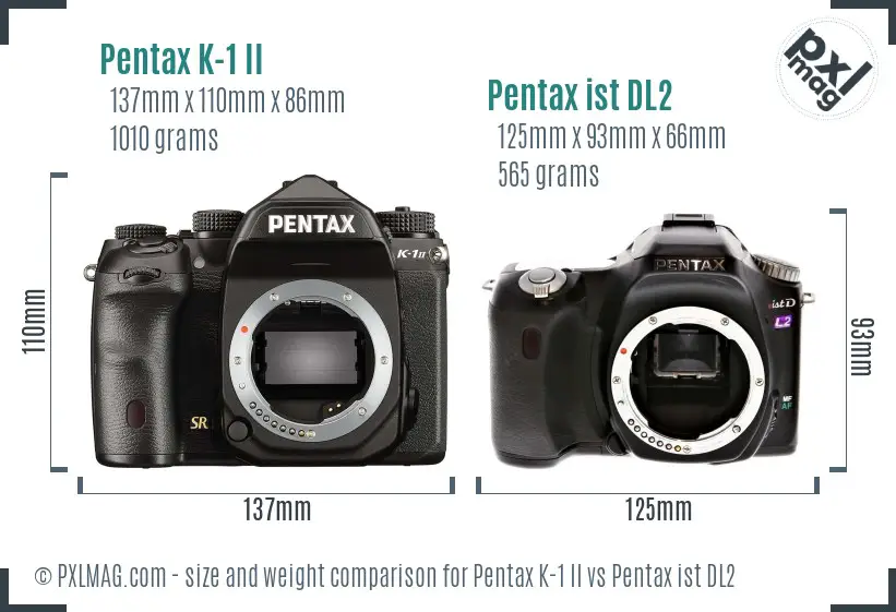 Pentax K-1 II vs Pentax ist DL2 size comparison