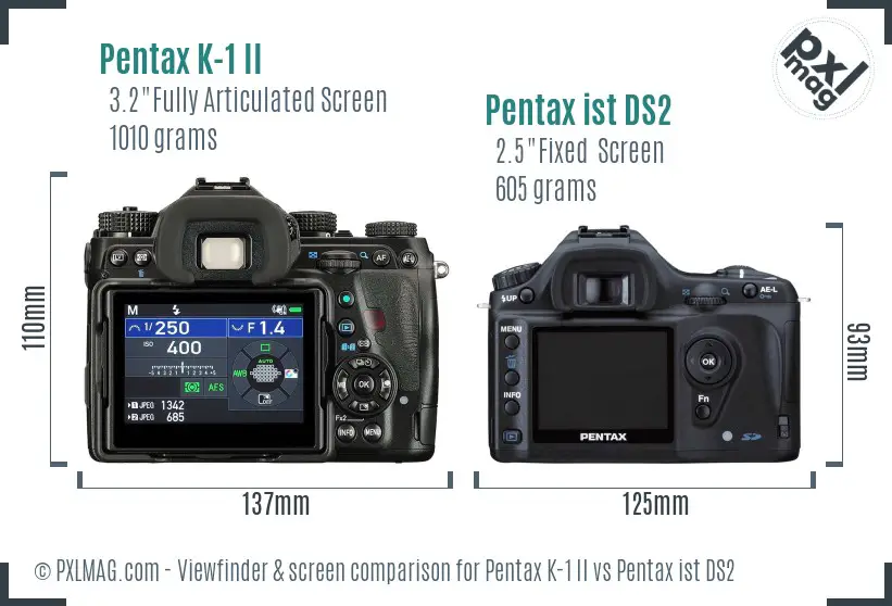 Pentax K-1 II vs Pentax ist DS2 Screen and Viewfinder comparison