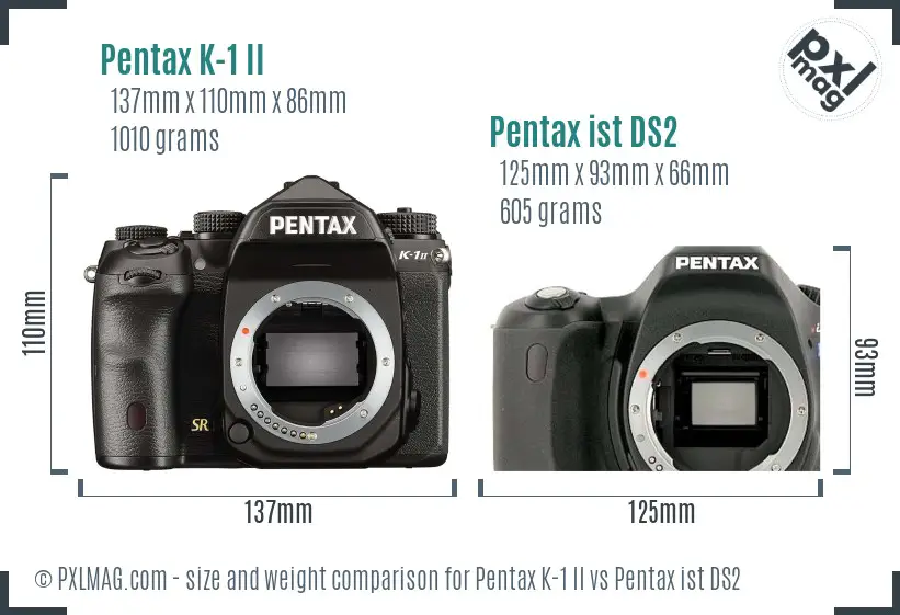 Pentax K-1 II vs Pentax ist DS2 size comparison