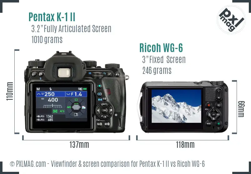 Pentax K-1 II vs Ricoh WG-6 Screen and Viewfinder comparison