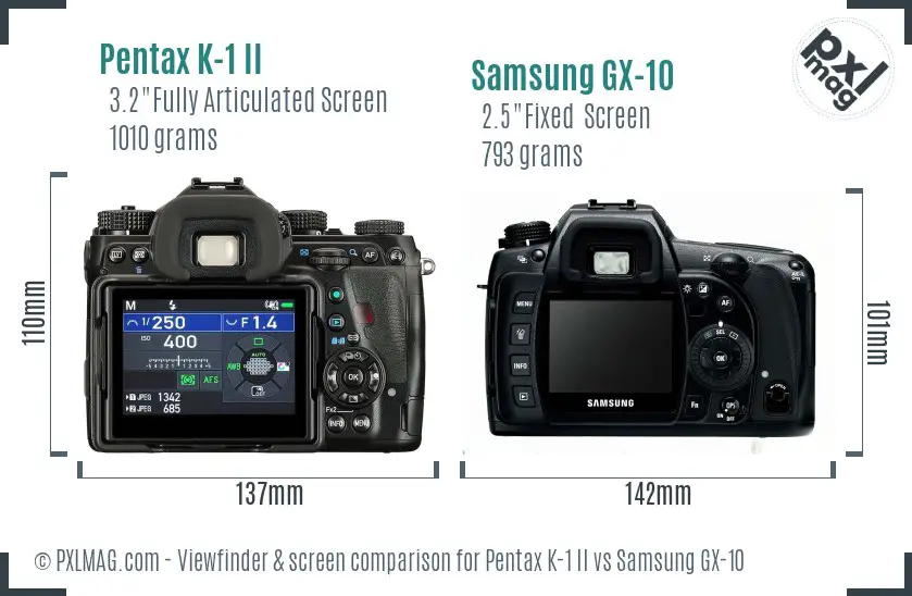 Pentax K-1 II vs Samsung GX-10 Screen and Viewfinder comparison