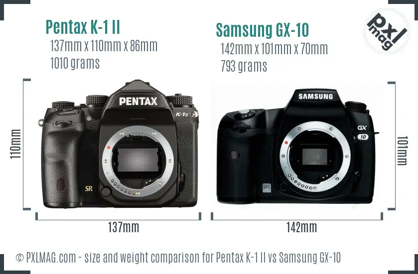 Pentax K-1 II vs Samsung GX-10 size comparison