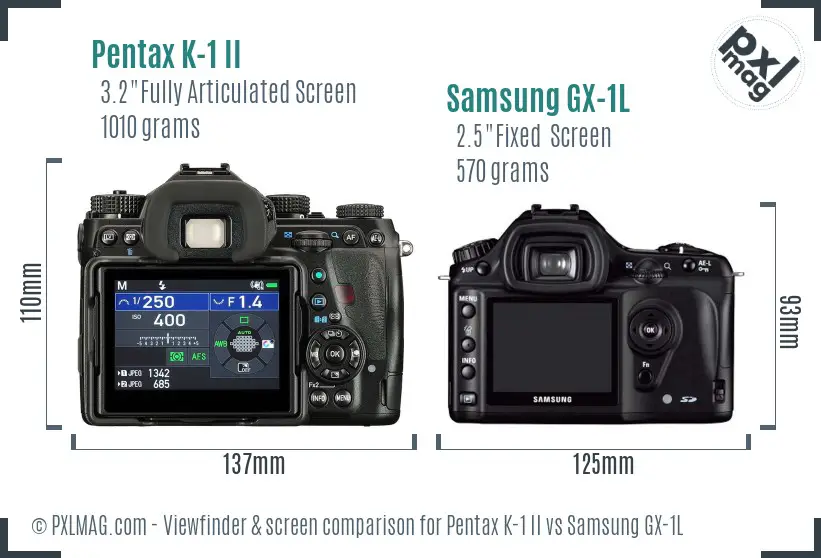 Pentax K-1 II vs Samsung GX-1L Screen and Viewfinder comparison