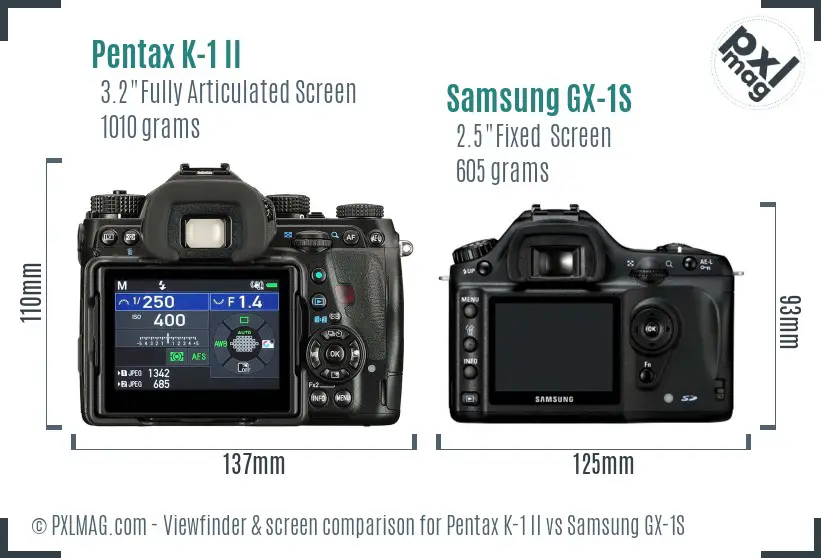 Pentax K-1 II vs Samsung GX-1S Screen and Viewfinder comparison