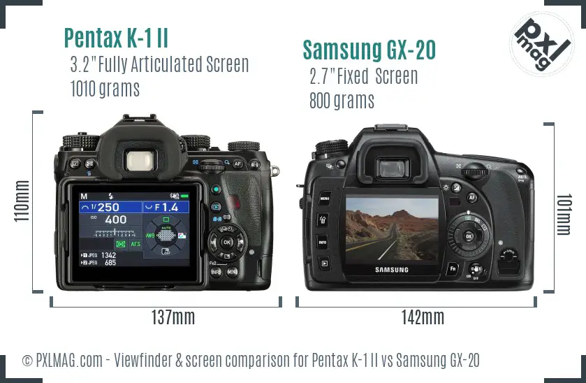 Pentax K-1 II vs Samsung GX-20 Screen and Viewfinder comparison