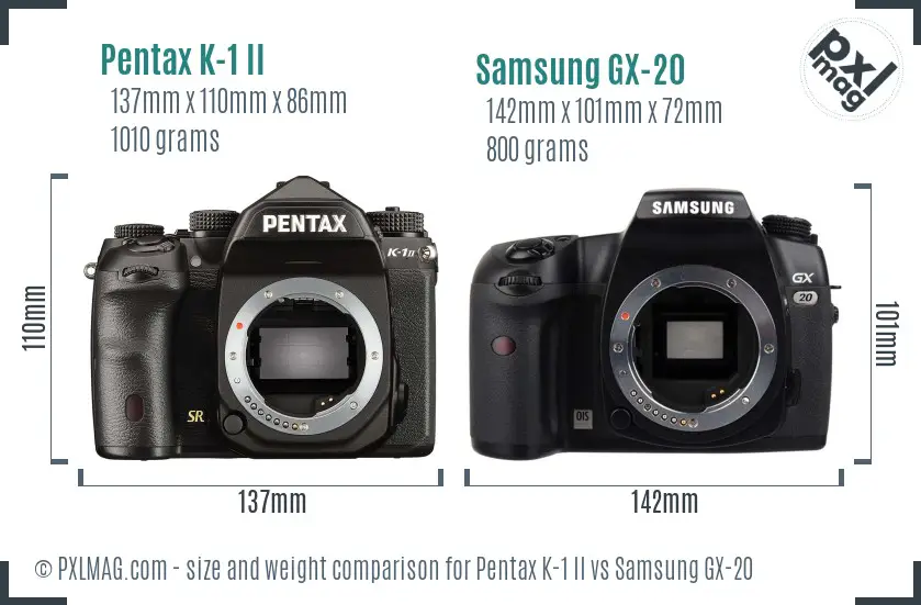 Pentax K-1 II vs Samsung GX-20 size comparison