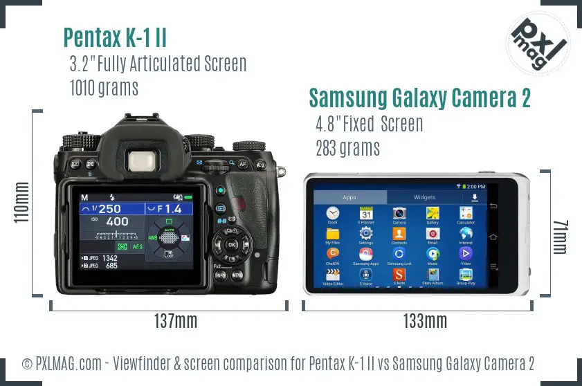 Pentax K-1 II vs Samsung Galaxy Camera 2 Screen and Viewfinder comparison