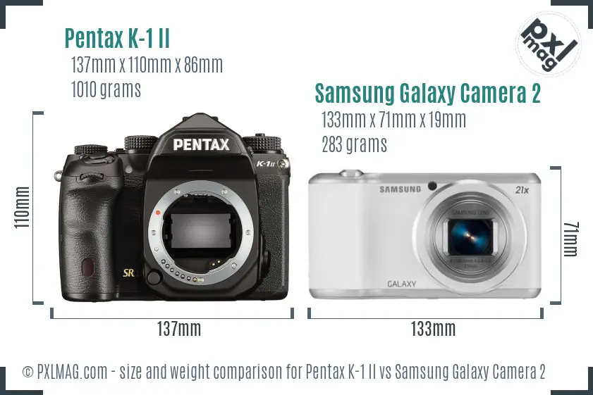 Pentax K-1 II vs Samsung Galaxy Camera 2 size comparison