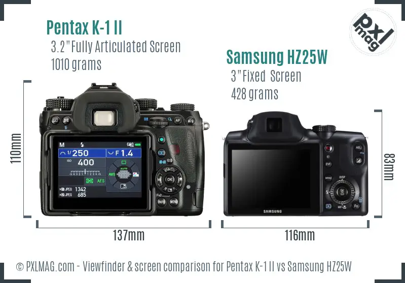 Pentax K-1 II vs Samsung HZ25W Screen and Viewfinder comparison Pentax K-1 II vs Samsung HZ25W Screen and Viewfinder comparison