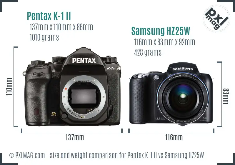 Pentax K-1 II vs Samsung HZ25W size comparison Pentax K-1 II vs Samsung HZ25W size comparison