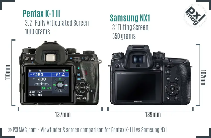 Pentax K-1 II vs Samsung NX1 Screen and Viewfinder comparison