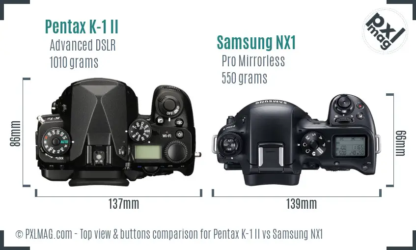 Pentax K-1 II vs Samsung NX1 top view buttons comparison