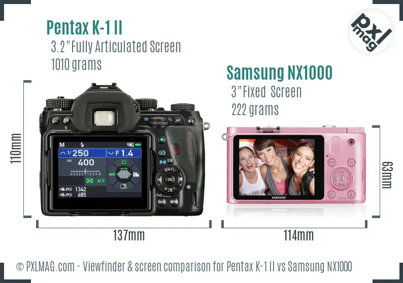 Pentax K-1 II vs Samsung NX1000 Screen and Viewfinder comparison