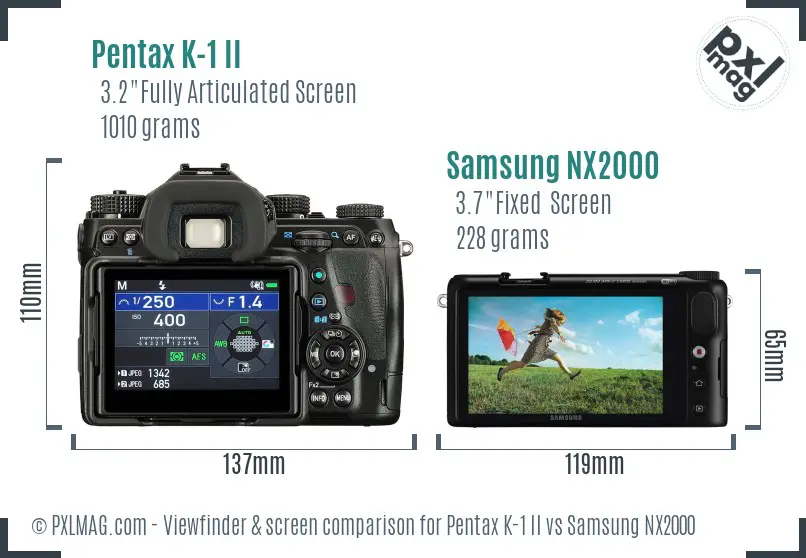 Pentax K-1 II vs Samsung NX2000 Screen and Viewfinder comparison