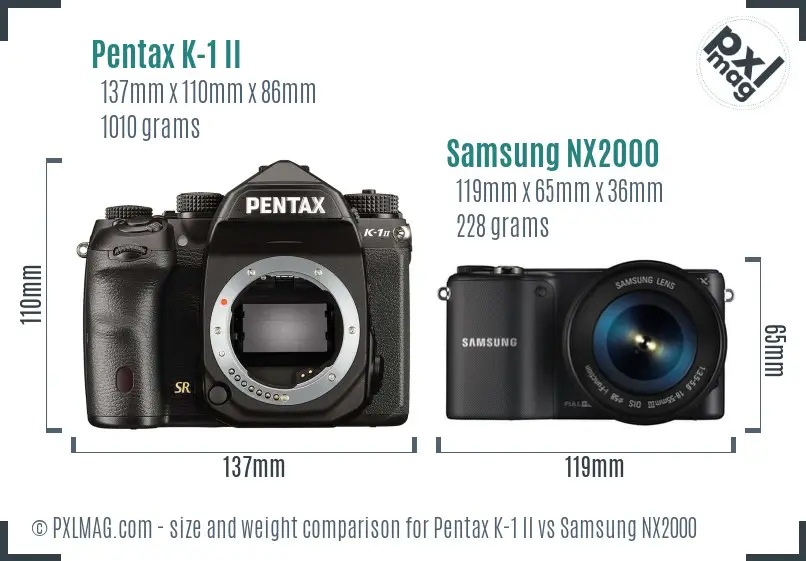 Pentax K-1 II vs Samsung NX2000 size comparison Pentax K-1 II vs Samsung NX2000 size comparison