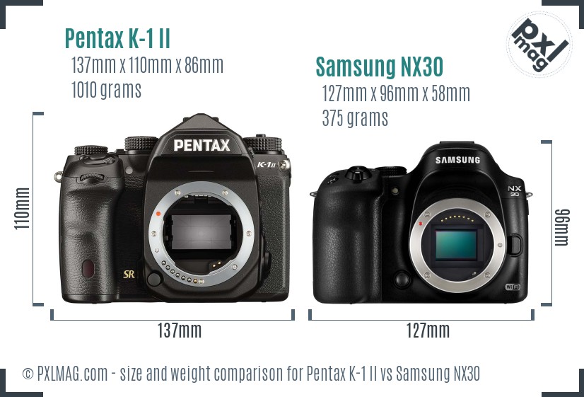 Pentax K-1 II vs Samsung NX30 size comparison Pentax K-1 II vs Samsung NX30 size comparison