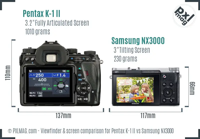 Pentax K-1 II vs Samsung NX3000 Screen and Viewfinder comparison