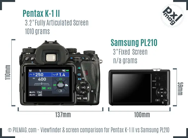 Pentax K-1 II vs Samsung PL210 Screen and Viewfinder comparison