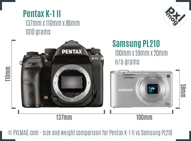 Pentax K-1 II vs Samsung PL210 size comparison