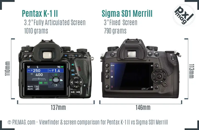 Pentax K-1 II vs Sigma SD1 Merrill Screen and Viewfinder comparison