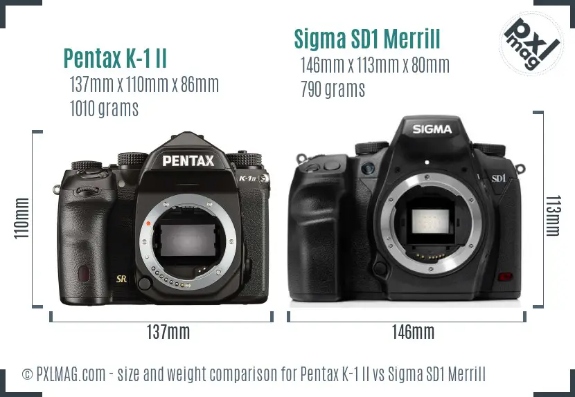 Pentax K-1 II vs Sigma SD1 Merrill size comparison