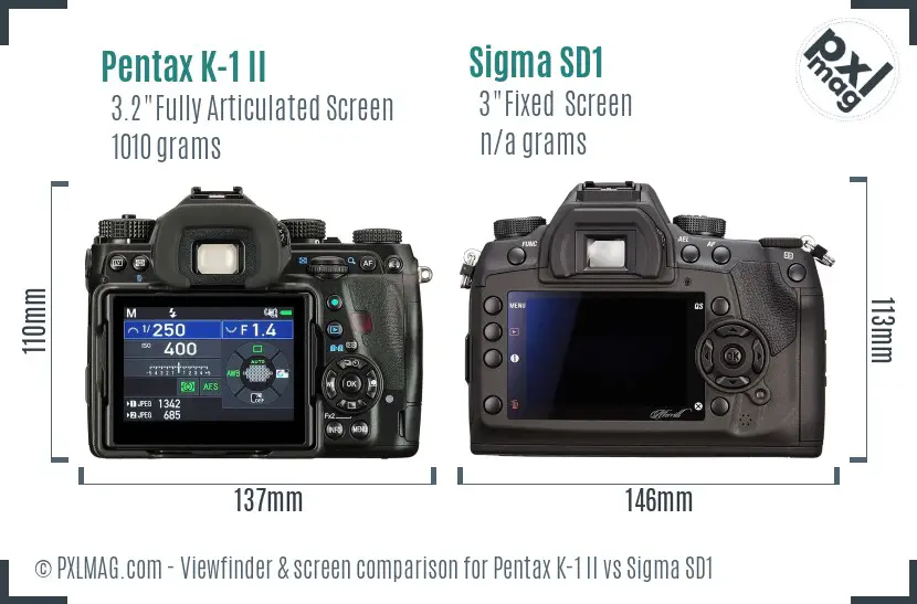 Pentax K-1 II vs Sigma SD1 Screen and Viewfinder comparison