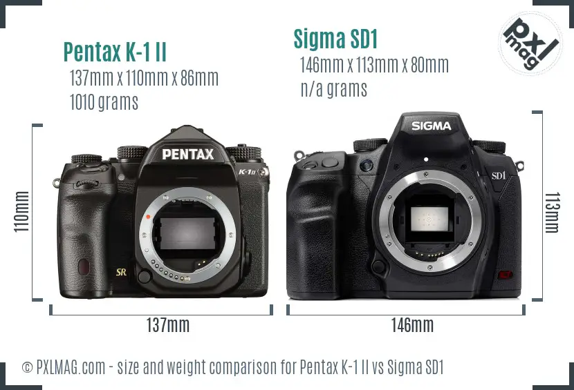 Pentax K-1 II vs Sigma SD1 size comparison