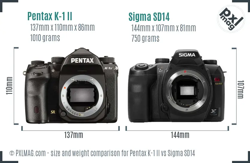 Pentax K-1 II vs Sigma SD14 size comparison