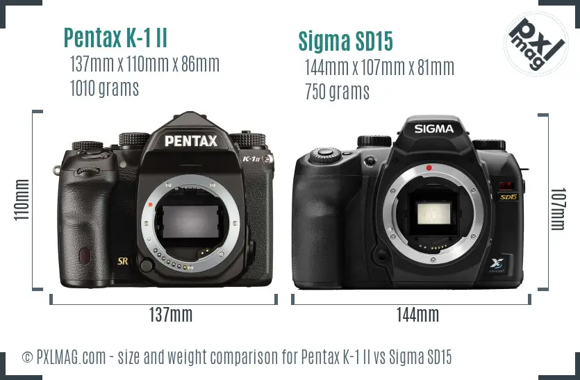 Pentax K-1 II vs Sigma SD15 size comparison