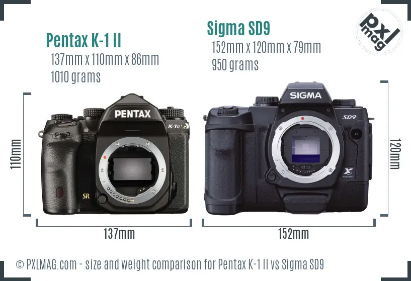 Pentax K-1 II vs Sigma SD9 size comparison