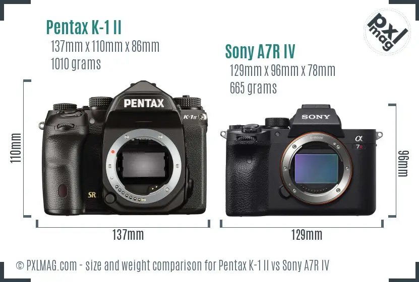 Pentax K-1 II vs Sony A7R IV size comparison Pentax K-1 II vs Sony A7R IV size comparison