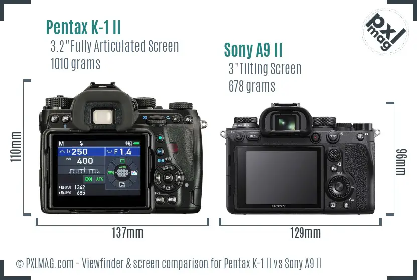 Pentax K-1 II vs Sony A9 II Screen and Viewfinder comparison