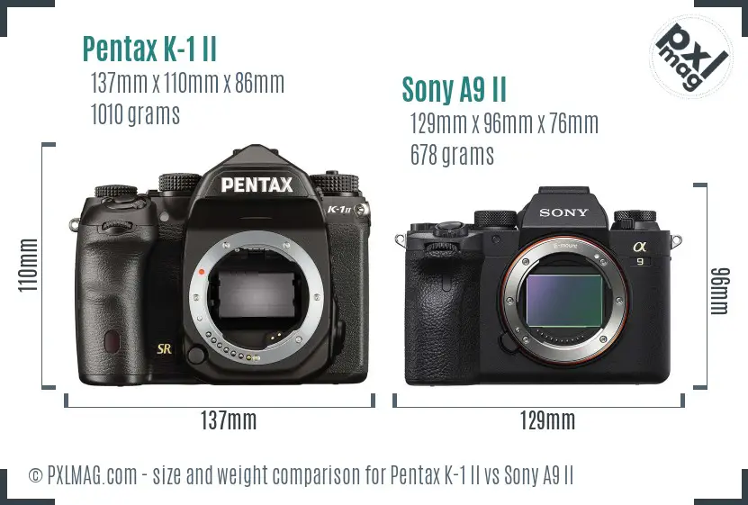 Pentax K-1 II vs Sony A9 II size comparison