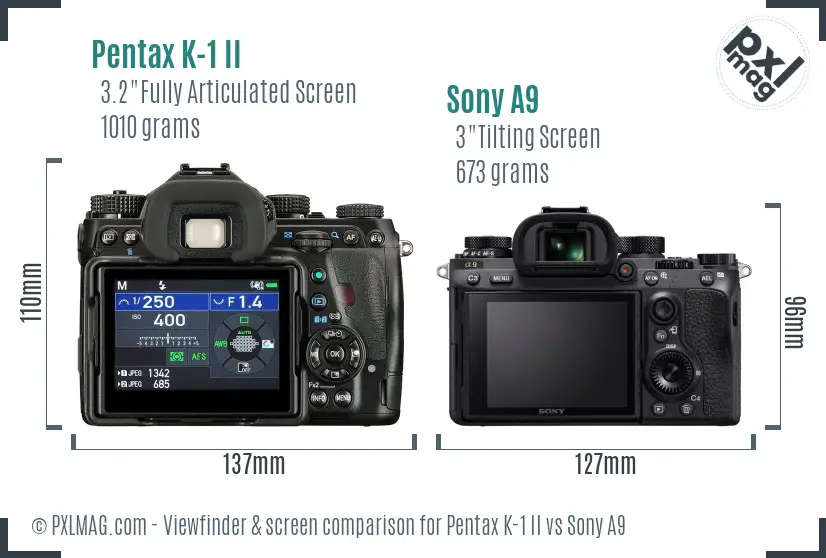 Pentax K-1 II vs Sony A9 Screen and Viewfinder comparison