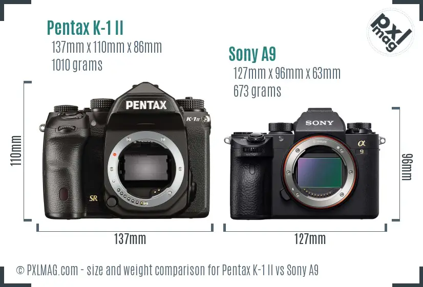Pentax K-1 II vs Sony A9 size comparison