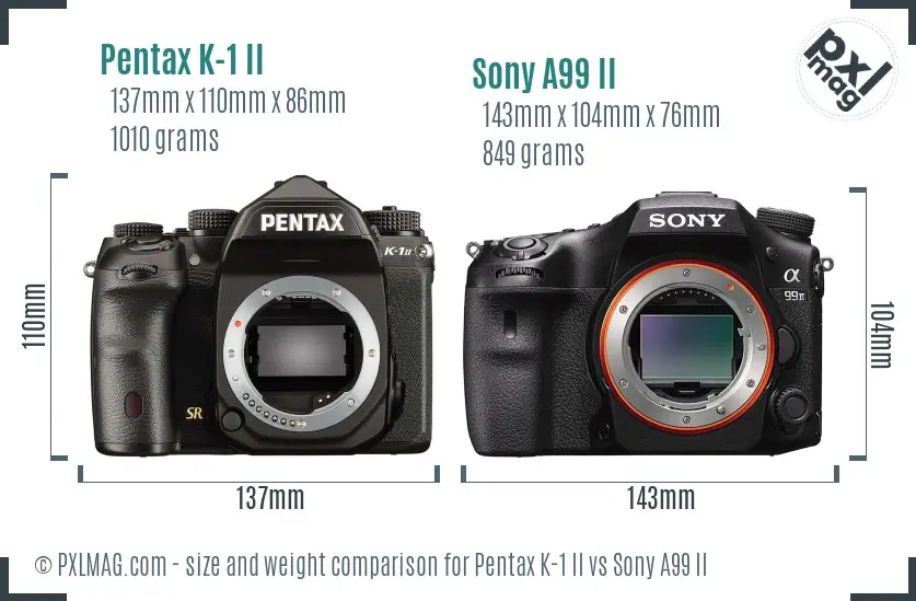 Pentax K-1 II vs Sony A99 II size comparison