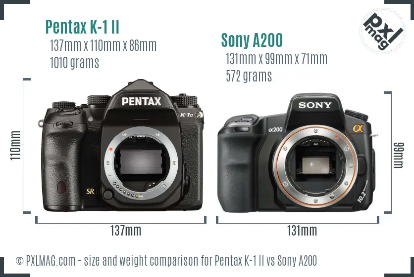 Pentax K-1 II vs Sony A200 size comparison Pentax K-1 II vs Sony A200 size comparison
